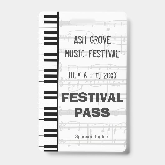 フェスティバルのアクセスのパスのピアノキーボードのテーマ バッジ (正面)