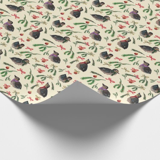 フェスティバルのアヒルとオーナメントクリスマスホリデー ラッピングペーパー (角)
