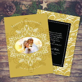 フェスティバルのエレガント葉ヴィンテージデコフレーム写真 シーズンカード