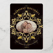 フェスティバルのエレガント葉ヴィンテージデコフレーム写真 箔シーズンカード (正面)