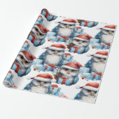 フェスティバルのクリスマスのラッピング紙にフクロウを飾る ラッピングペーパー (アンロールド)