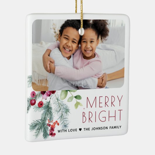 フェスティバルのクリスマスの緑の写真 セラミックオーナメント (右)