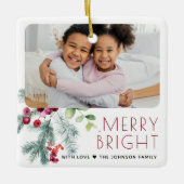 フェスティバルのクリスマスの緑の写真 セラミックオーナメント (正面)