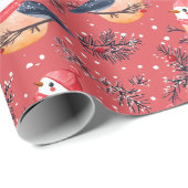 フェスティバルのクリスマスの鳥と葉のパターン ラッピングペーパー (ロールコーナー)