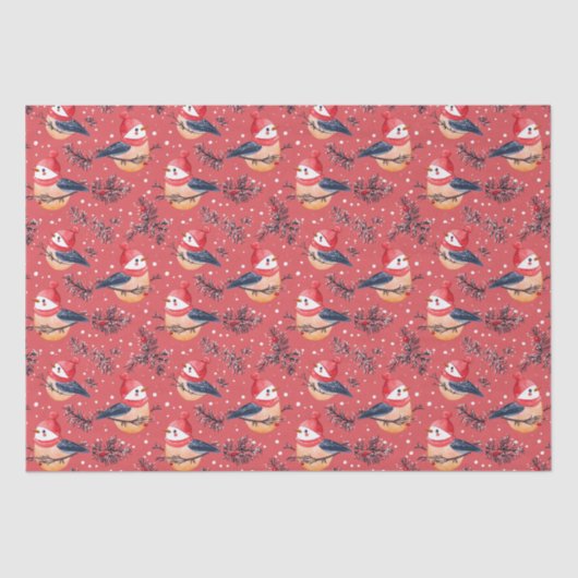 フェスティバルのクリスマスの鳥と葉のパターン 薄葉紙 (正面)