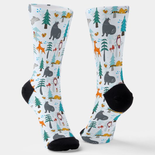 フェスティバルのクリスマスウッドランドの動物のタイル模様 ソックス (傾斜あり)