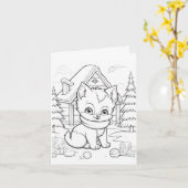 フェスティバルのクリスマスキャットの着色 カード (黄色い花)