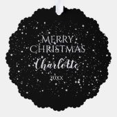 フェスティバルのクリスマスショーウパーソナライズされたンド オーナメントカード (裏面)