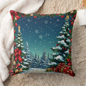 フェスティバルのクリスマスシーンと雪の木 クッション (ブランケット)