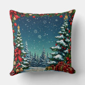 フェスティバルのクリスマスシーンと雪の木 クッション (裏面)