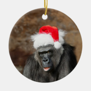 フェスティバルのクリスマスハットにゴリラBiddy セラミックオーナメント