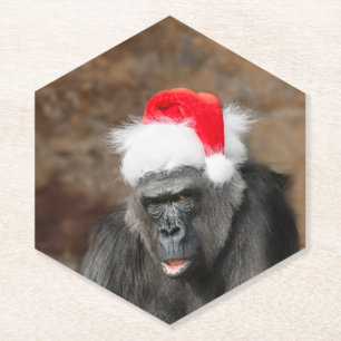 フェスティバルのクリスマスハットにゴリラBiddy ペーパーコースター
