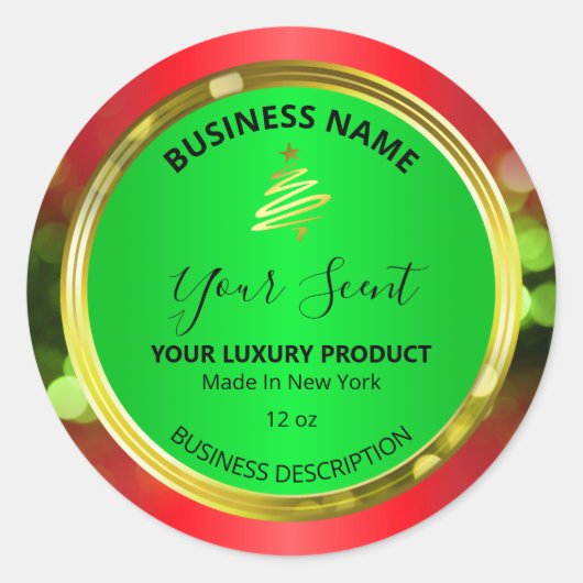 フェスティバルのクリスマスレッドとグリーンの製品ラベル ラウンドシール (正面)