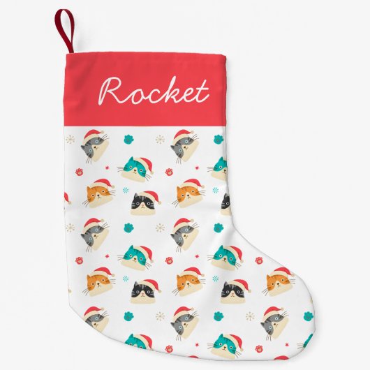 フェスティバルのクリスマス猫のパタパーソナライズされたーン スモールクリスマスストッキング (正面)