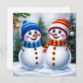 フェスティバルのクリスマス雪だるまの冬の森 シーズンカード (正面/裏面)