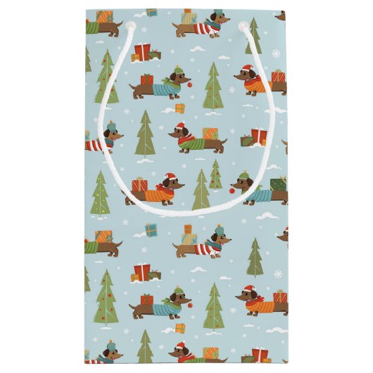 フェスティバルのダックスシャンドの雪のパターン スモールペーパーバッグ (裏面)