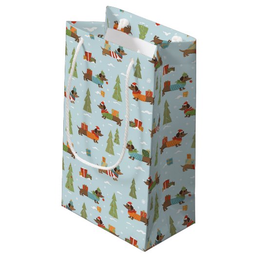 フェスティバルのダックスシャンドの雪のパターン スモールペーパーバッグ (裏面アングル)
