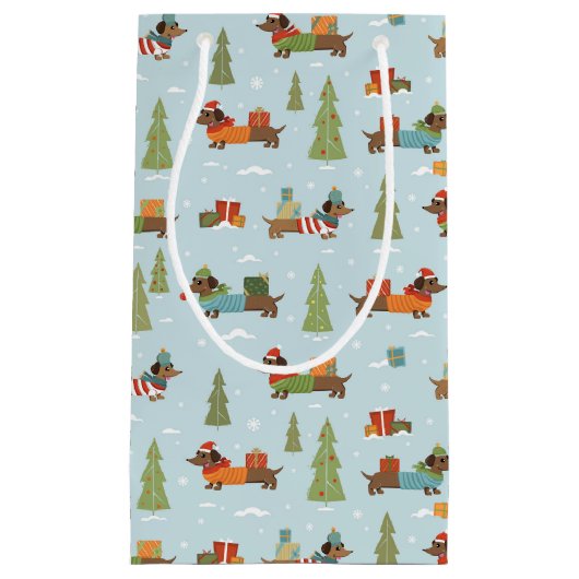 フェスティバルのダックスシャンドの雪のパターン スモールペーパーバッグ (正面)