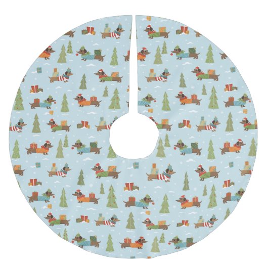 フェスティバルのダックスシャンドの雪のパターン ブラッシュドポリエステルツリースカート (正面)