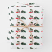 フェスティバルのトラックとキャンピングクリスマスレッドとグリーン ラッピングペーパーシート (インサイチュ)