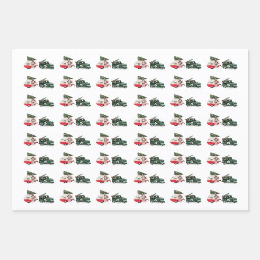 フェスティバルのトラックとキャンピングクリスマスレッドとグリーン ラッピングペーパーシート (正面3)