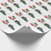 フェスティバルのトラックとキャンピングクリスマスレッドとグリーン ラッピングペーパー (角)