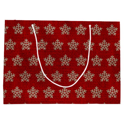フェスティバルのフェイクChristmas Burlapタイル素朴 ラージペーパーバッグ (裏面)