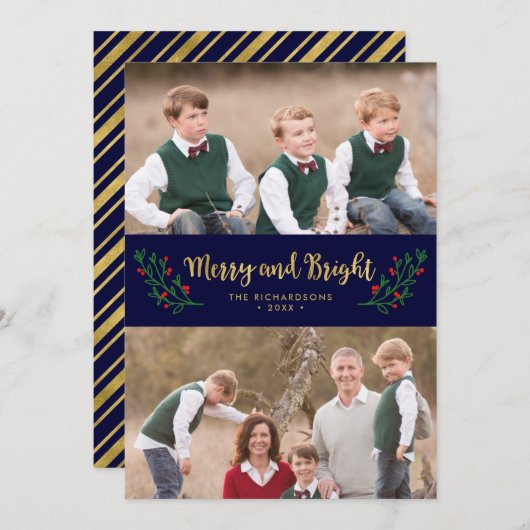 フェスティバルのメリー葉と明るい休日の写真 シーズンカード (正面/裏面)