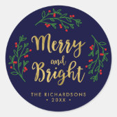 フェスティバルのメリー葉と明るい休日 ラウンドシール (正面)