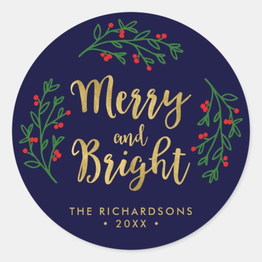 フェスティバルのメリー葉と明るい休日 ラウンドシール (正面)