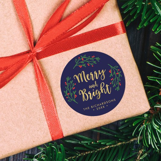 フェスティバルのメリー葉と明るい休日 ラウンドシール