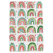 フェスティバルのモダンクリスマスレインボーパターン ミディアムペーパーバッグ (正面)