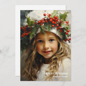 フェスティバルのヴィンテージの女の子のホリーベリー笑い シーズンカード (正面/裏面)
