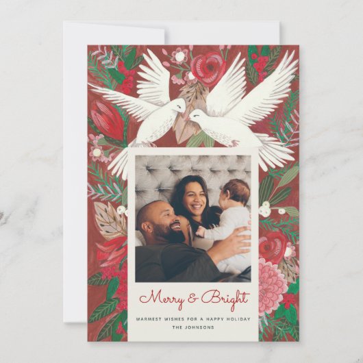 フェスティバルの休日の鳥の赤い写真 シーズンカード (正面)