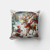 フェスティバルの冬のワンダーランドで喜びトナカイ クッション (正面)