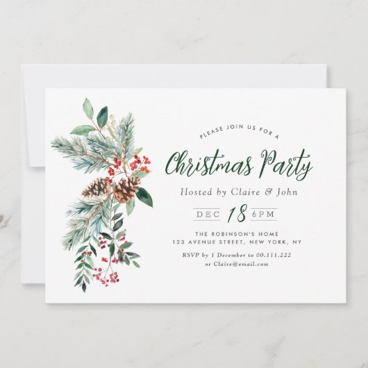 フェスティバルの冬の葉スクリプトのクリスマスパーティー 招待状 (正面)