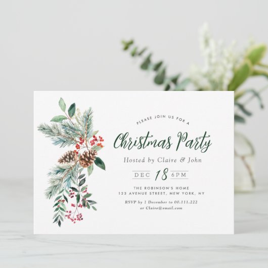 フェスティバルの冬の葉スクリプトのクリスマスパーティー 招待状 (スタンド正面)