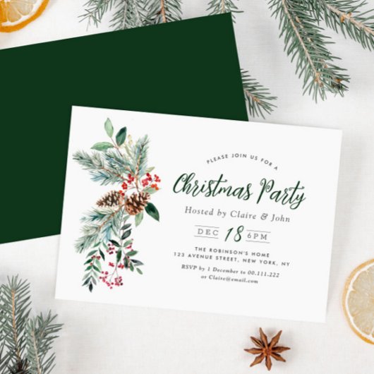 フェスティバルの冬の葉スクリプトのクリスマスパーティー 招待状