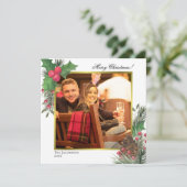 フェスティバルの冬の葉ホリーベリー&パイン写真 シーズンカード (スタンド正面)