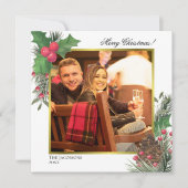 フェスティバルの冬の葉ホリーベリー&パイン写真 シーズンカード (正面)