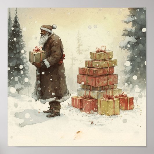 フェスティバルの喜び威厳のある：アフリカ系アメリカ人サンタ ポスター (正面)