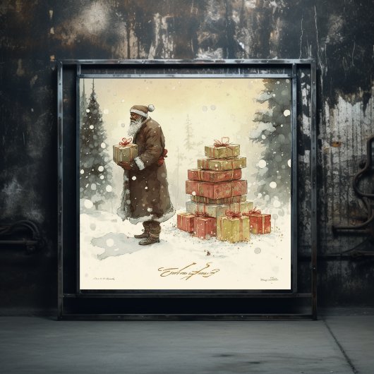 フェスティバルの喜び威厳のある：アフリカ系アメリカ人サンタ ポスター