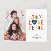 フェスティバルの喜び、愛、平和、家族の写真クリスマス ポストカード (正面)
