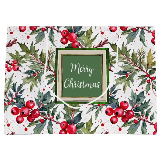 フェスティバルの大枝のホリー植物中抱き枕 ラージペーパーバッグ (正面)