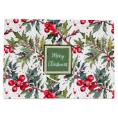 フェスティバルの大枝のホリー植物中抱き枕 ラージペーパーバッグ (裏面)