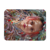 フェスティバルの女性がクリスマスガーランドを着た マグネット (横)