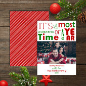 フェスティバルの明るい赤い緑のクリスマスフォト シーズンカード