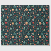 フェスティバルの暗いクリスマスオーナメントパターンギフト ラッピングペーパー (フラット)