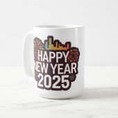 フェスティバルの朝の先駆け: 2025年ハッピーニューイヤー コーヒーマグカップ (正面左)