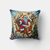 フェスティバルの木の間のサンタ乗りトナカイ飾 クッション (正面)